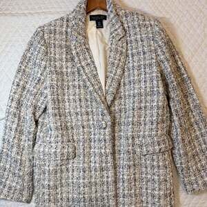 Rachel Zoe White Tweed Oversized Single Button Blazer size 12/L
